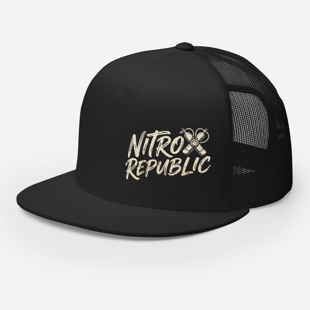 Nitrox Republic Logo Trucker Cap in Black left-front angle – dive trucker hat