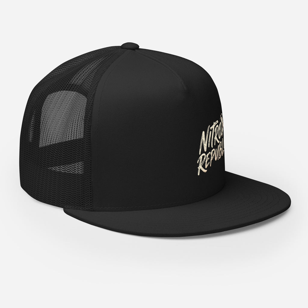 Nitrox Republic Logo Trucker Cap in Black right-front angle – dive trucker hat
