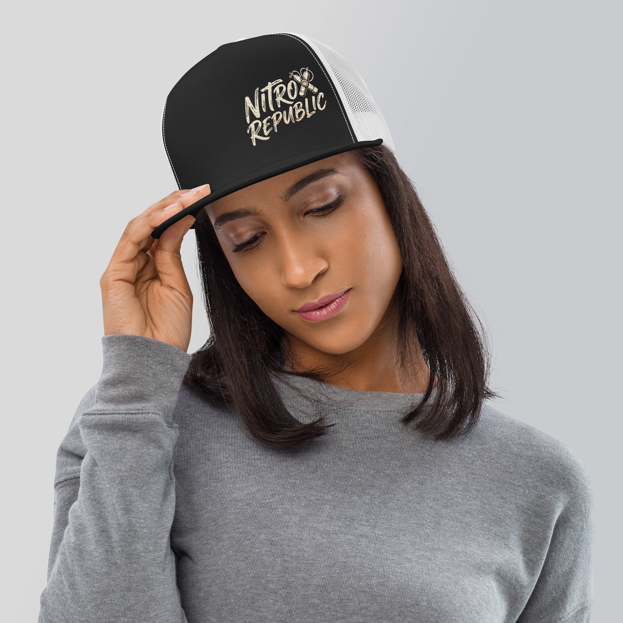 Nitrox Republic Logo Trucker Cap front view – dive trucker hat