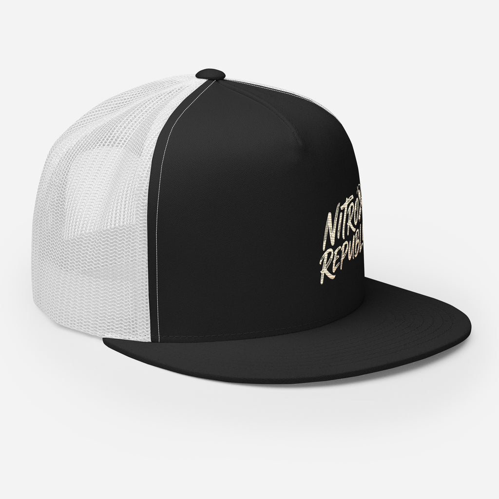 Nitrox Republic Logo Trucker Cap in Black/White right-front angle – dive trucker hat