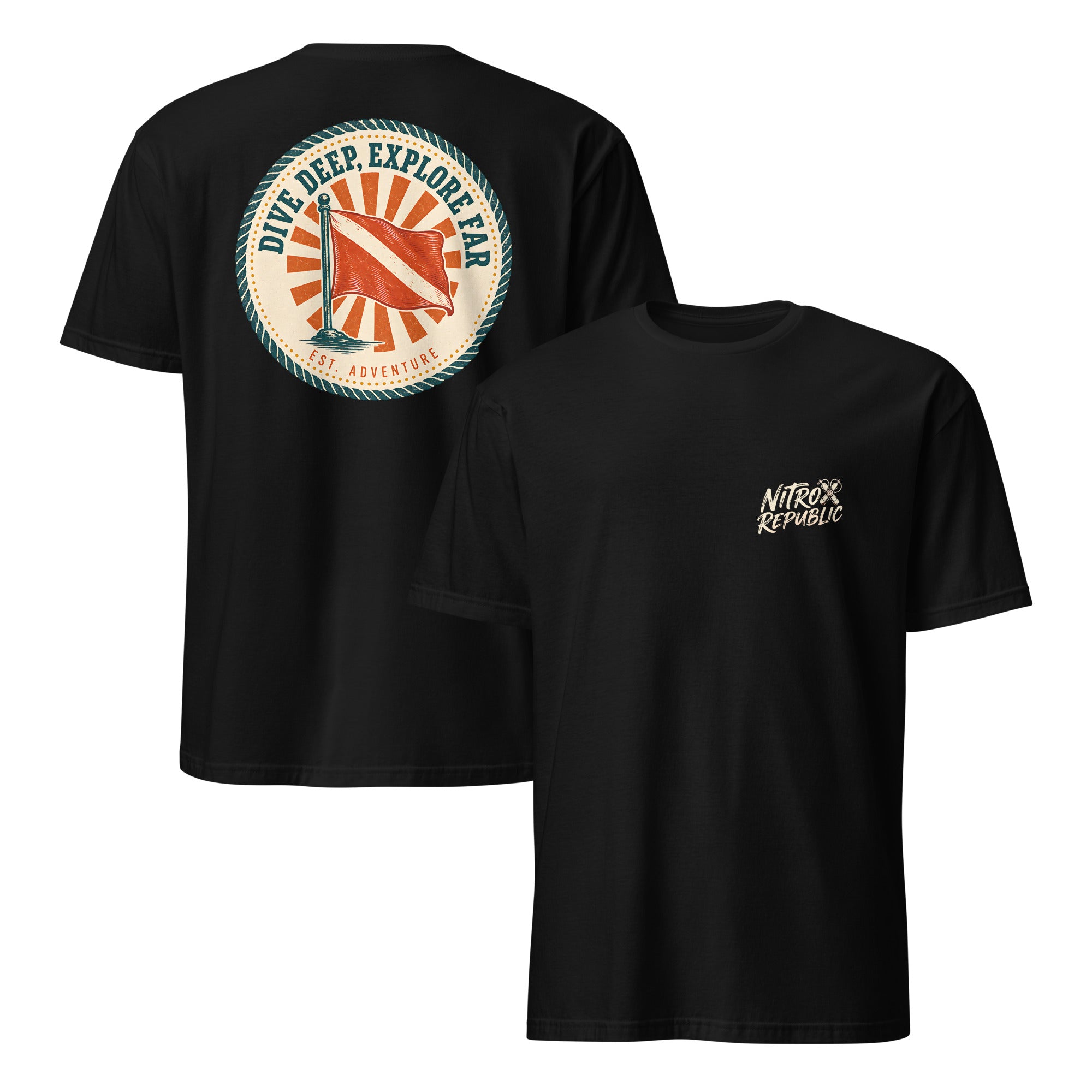 Retro Dive Flag Badge scuba t-shirt in Black – Nitrox Republic