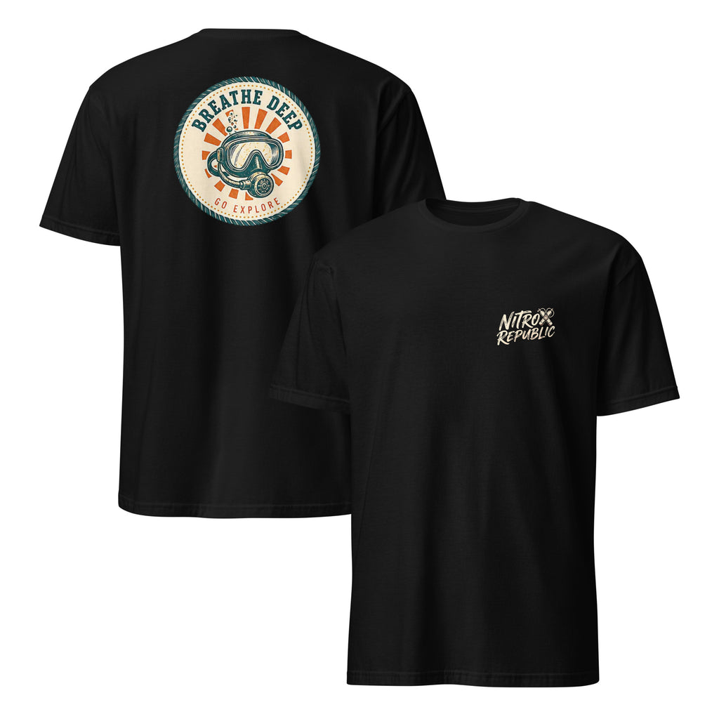 Breathe Deep retro badge scuba t-shirt in Black – Nitrox Republic