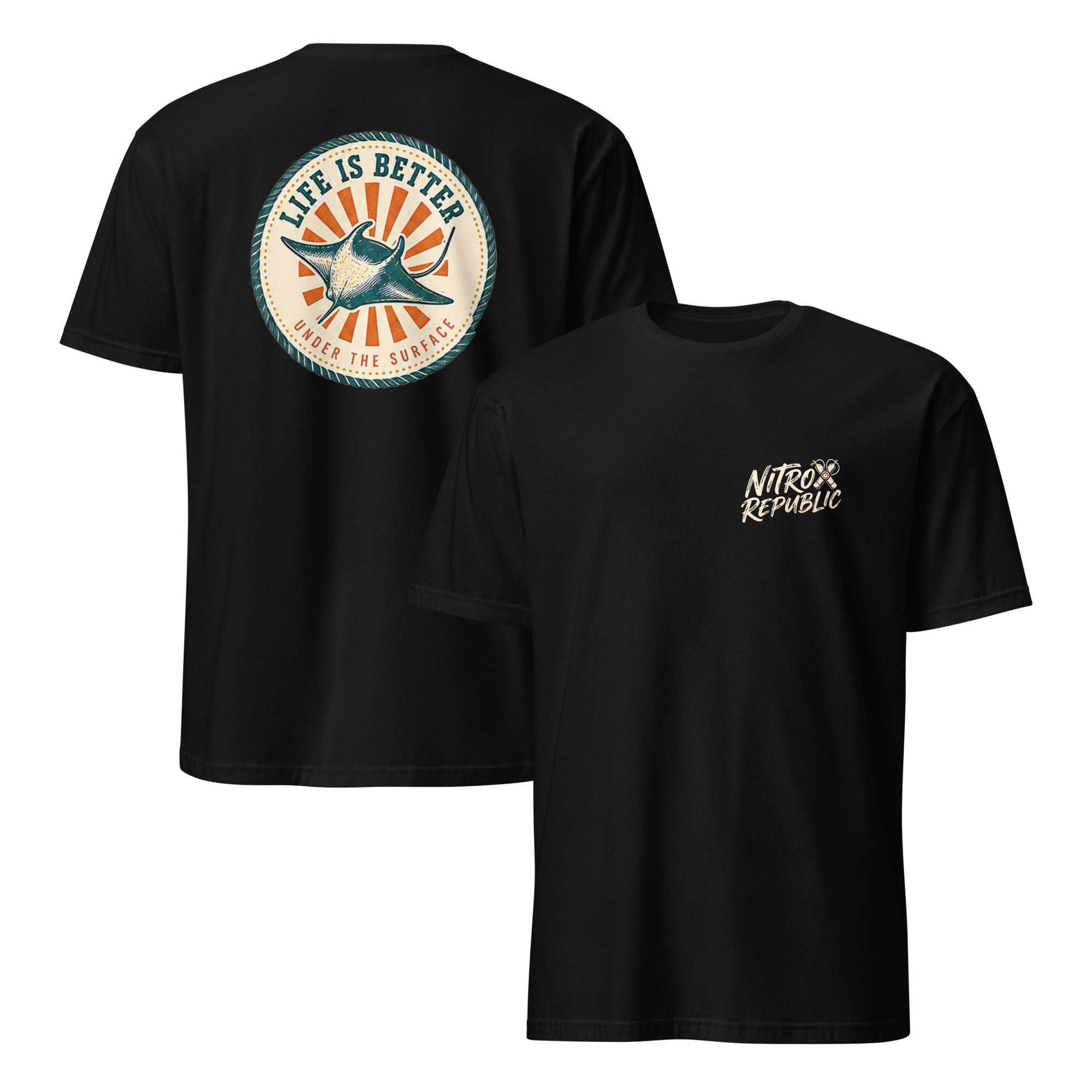 Life Is Better manta ray scuba t-shirt in Black – Nitrox Republic