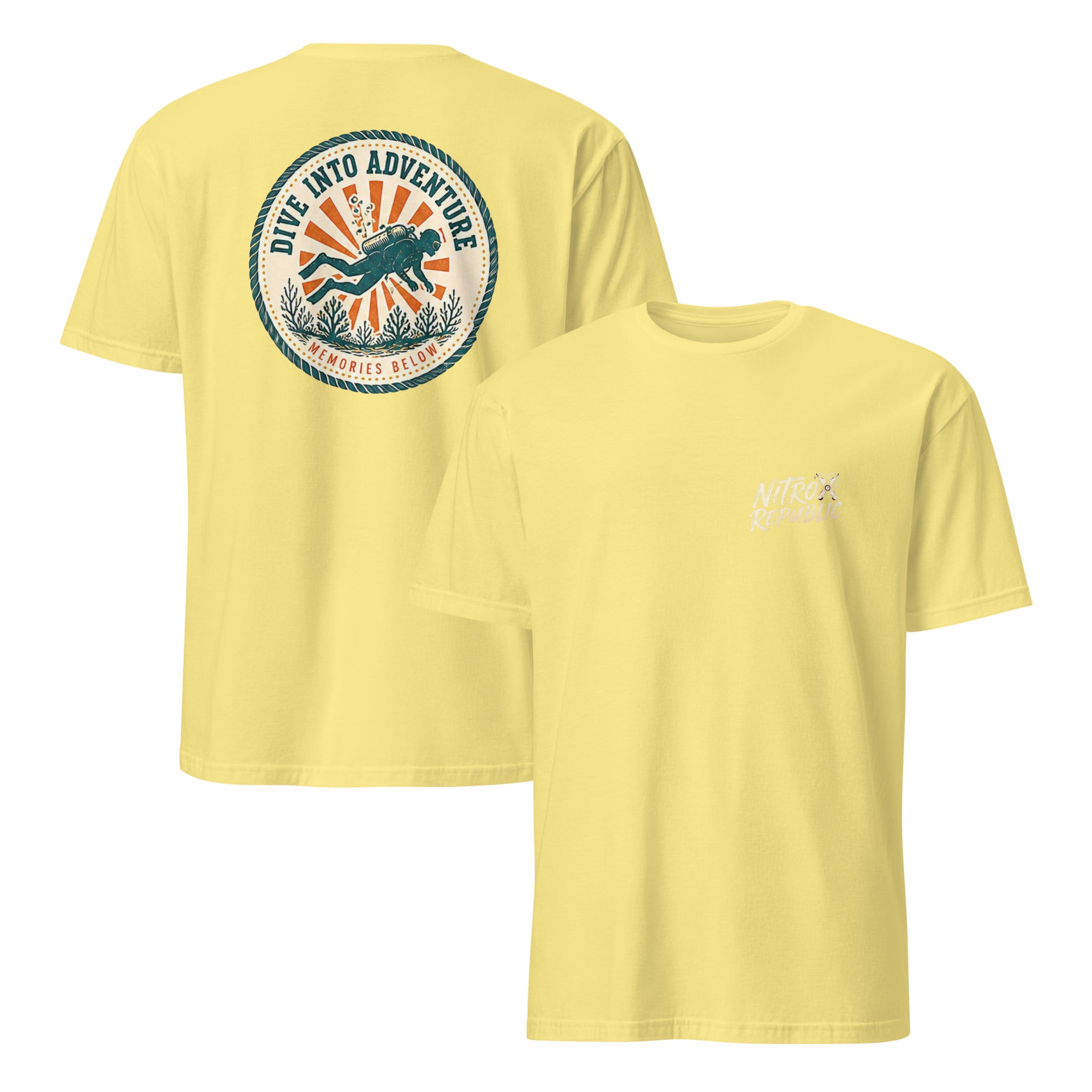 Dive Into Adventure retro scuba t-shirt in Cornsilk – Nitrox Republic
