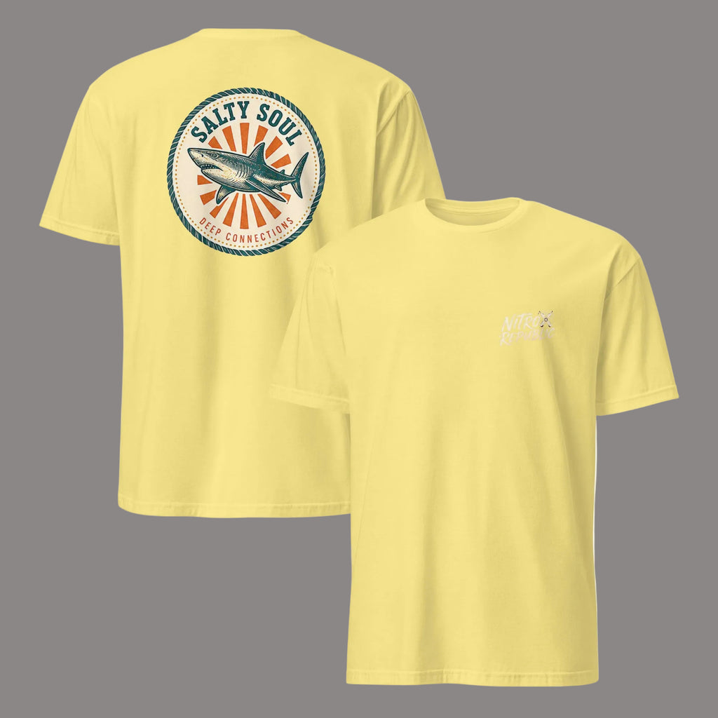 Salty Soul retro shark scuba t-shirt in Cornsilk – Nitrox Republic