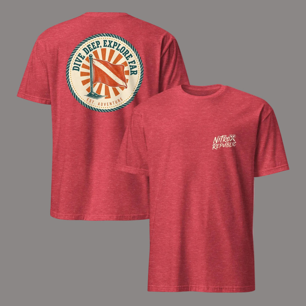 Retro Dive Flag Badge scuba t-shirt in Heather Red – Nitrox Republic