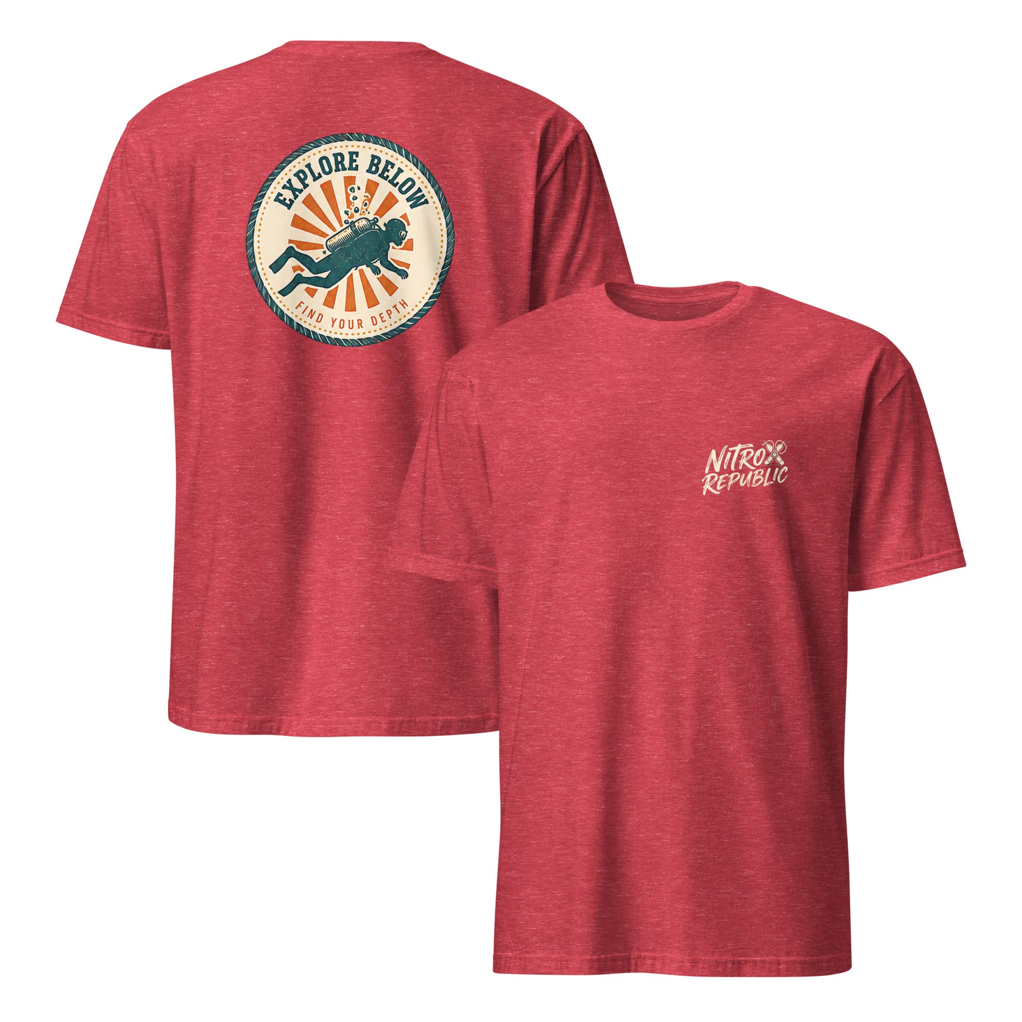Explore Below retro scuba t-shirt in Heather Red – Nitrox Republic
