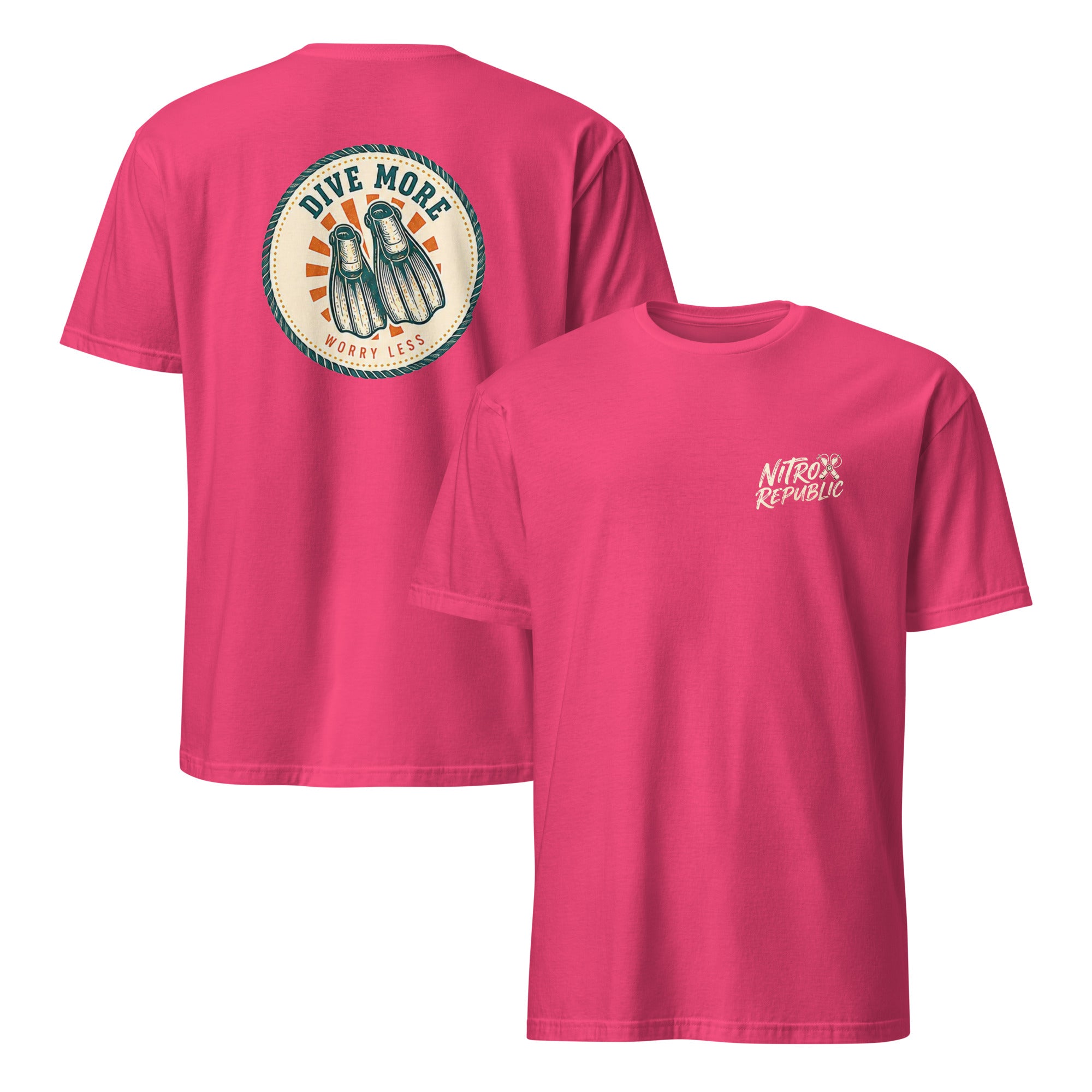 Dive More retro scuba t-shirt in Heliconia – Nitrox Republic