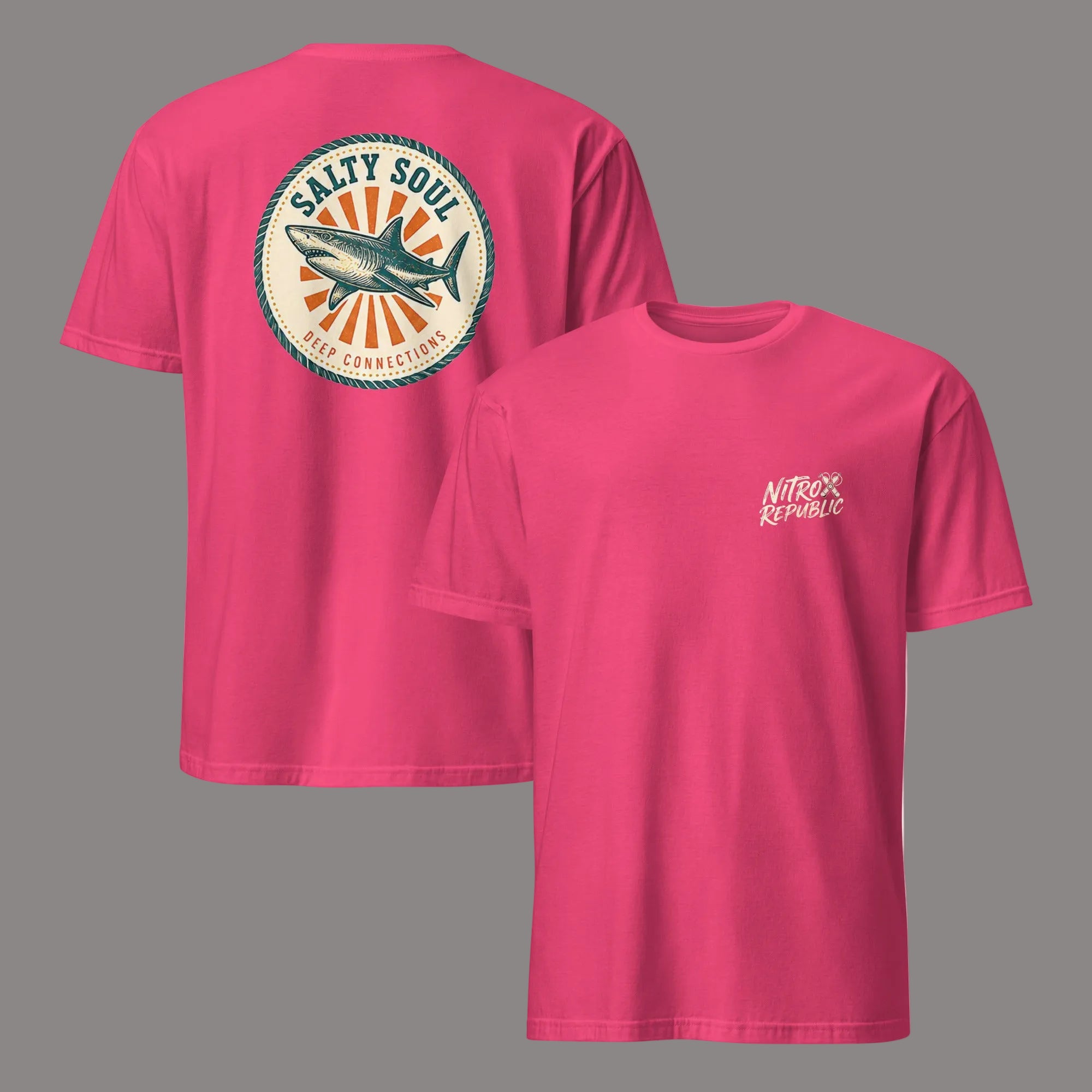 Salty Soul retro shark scuba t-shirt in Heliconia – Nitrox Republic