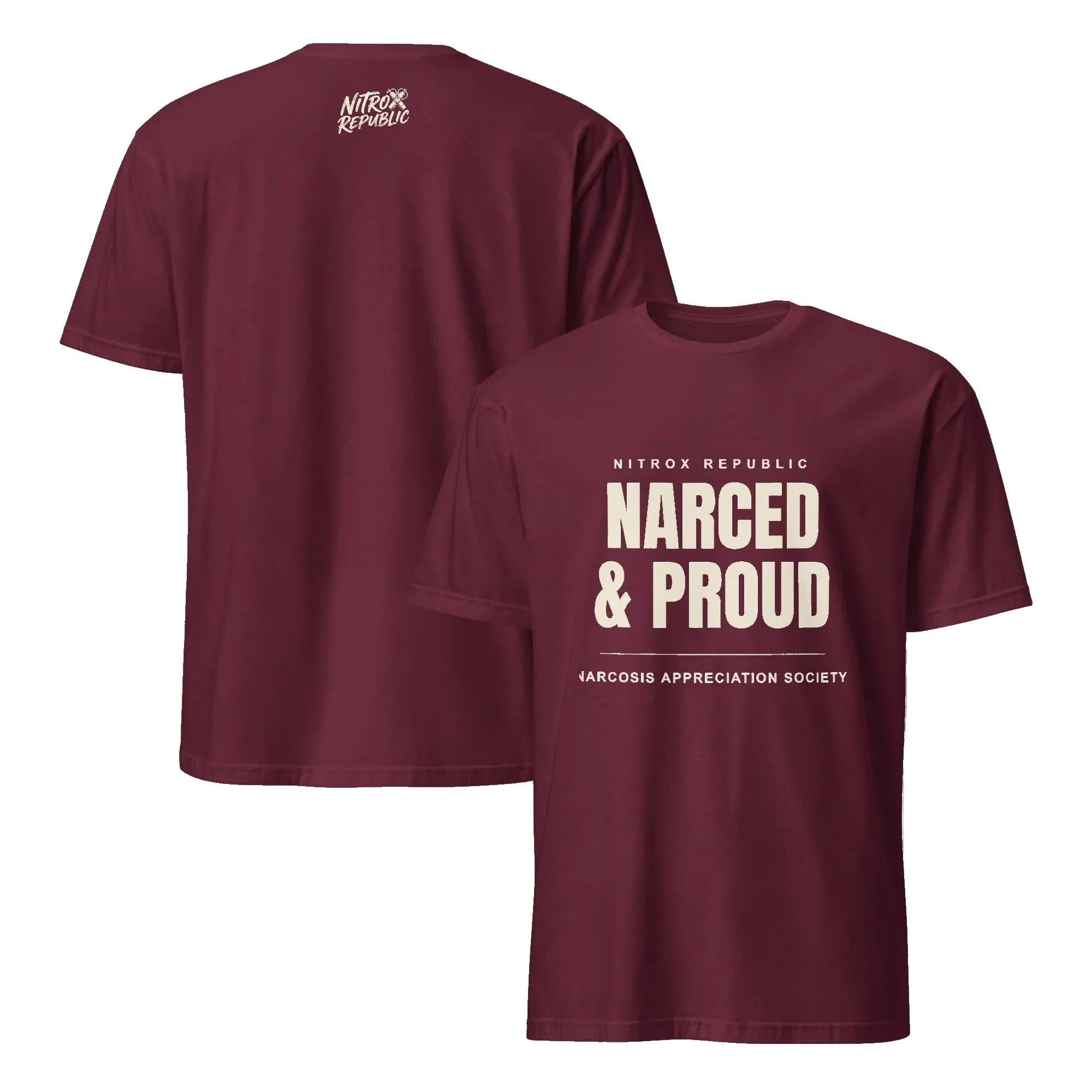 Narced & Proud deep diving scuba t-shirt in Maroon – Nitrox Republic