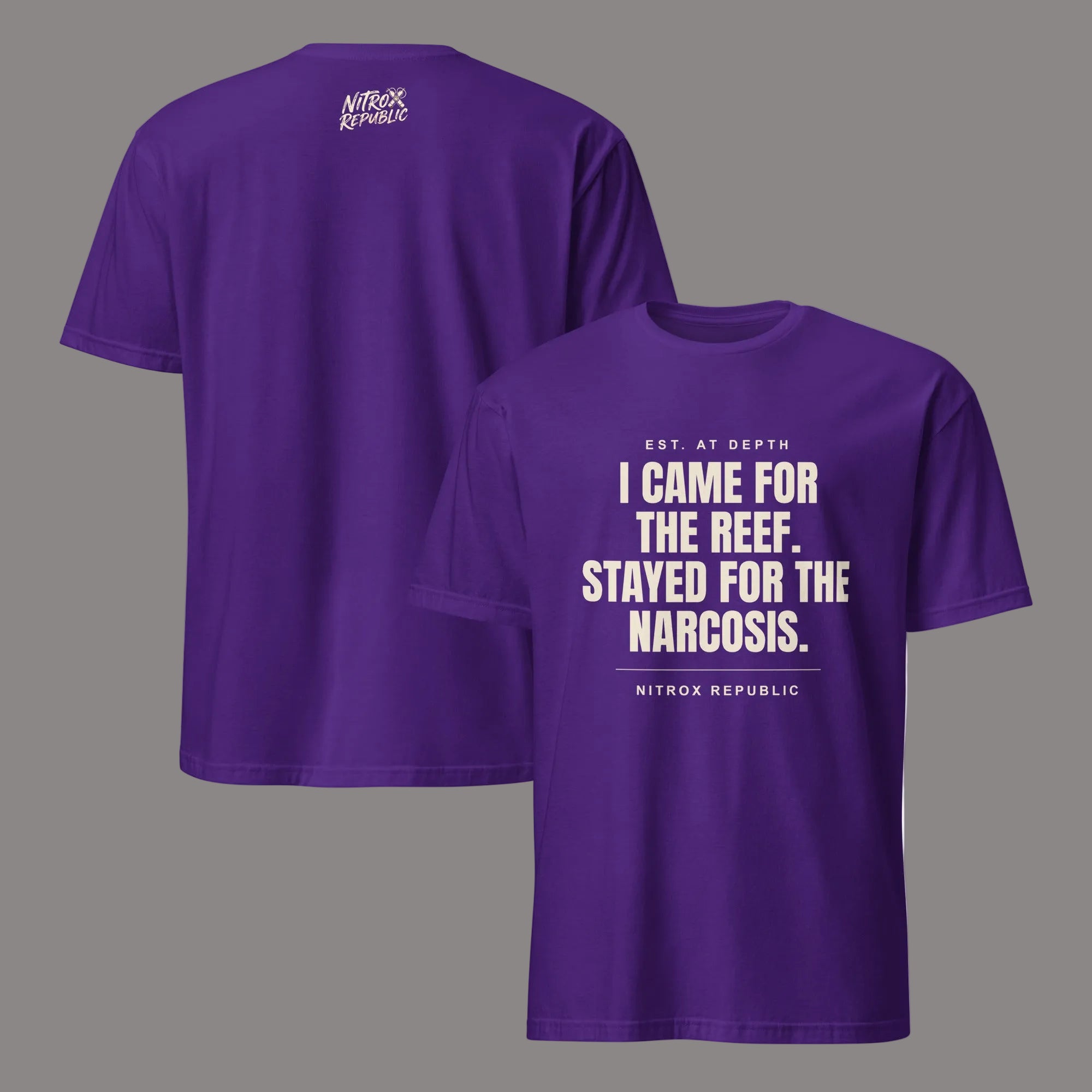 Stayed For The Narcosis scuba t-shirt in Purple – Nitrox Republic