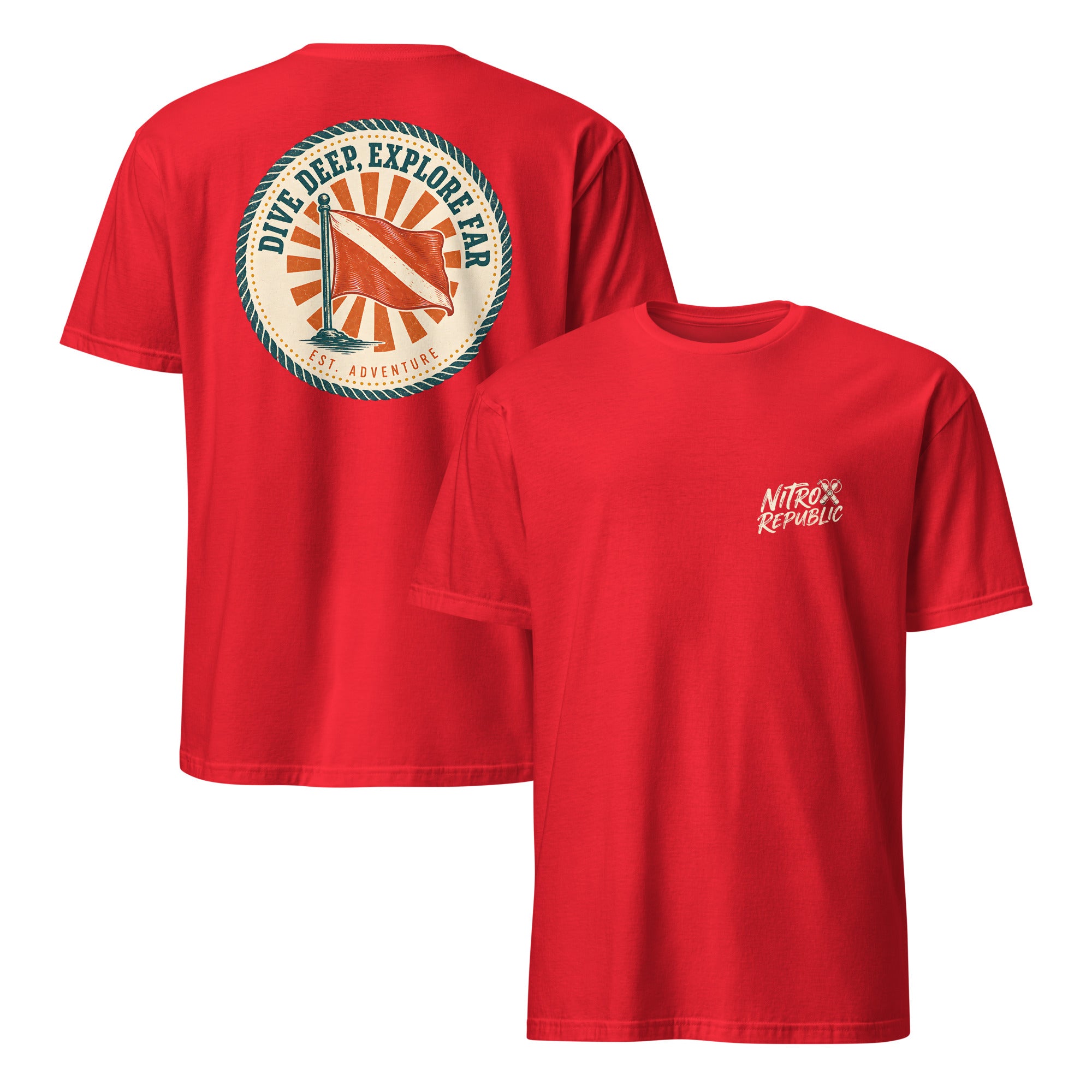 Retro Dive Flag Badge scuba t-shirt in Red – Nitrox Republic
