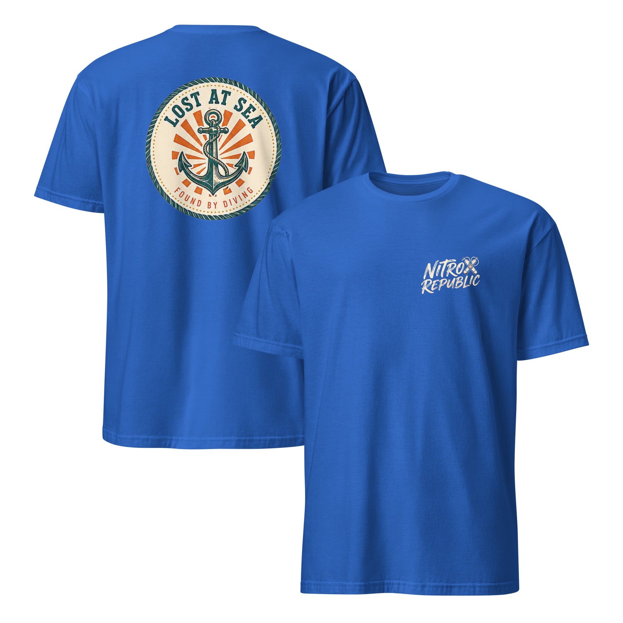 Lost at Sea retro anchor scuba t-shirt in Royal Blue – Nitrox Republic