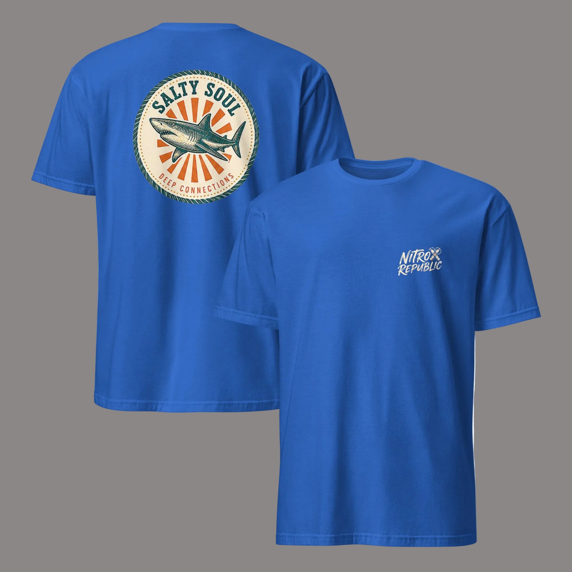 Salty Soul retro shark scuba t-shirt in Royal Blue – Nitrox Republic