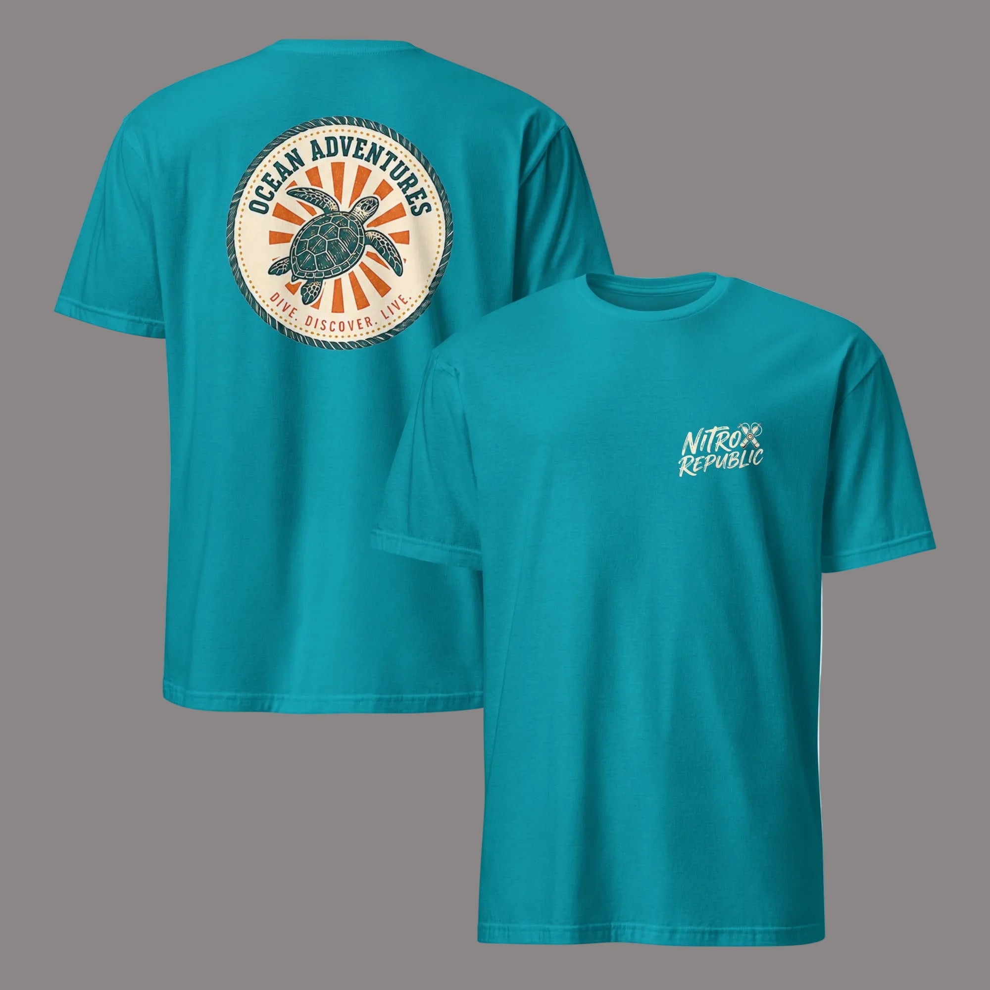 Ocean Adventures sea turtle scuba t-shirt in Tropical Blue – Nitrox Republic